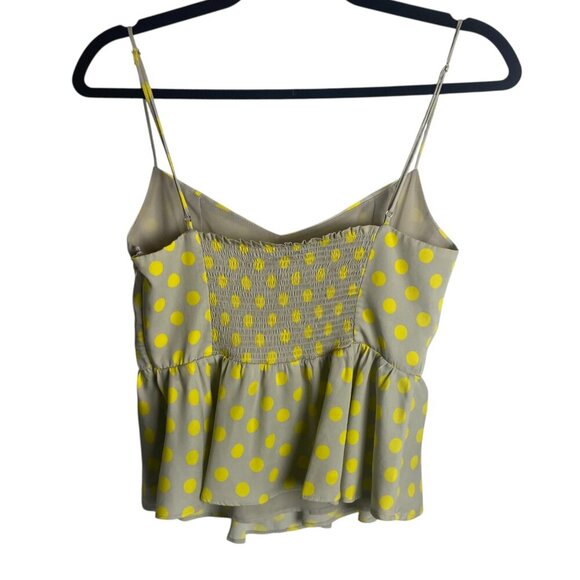 Zara Size Medium Grey Yellow Polka Dot Smocked Peplum Tank Top Cami Coquette - Picture 6 of 7